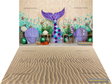 FISH TANK WITH A PURPLE SEA + SKINE FABRIC SAND BACKDROPS