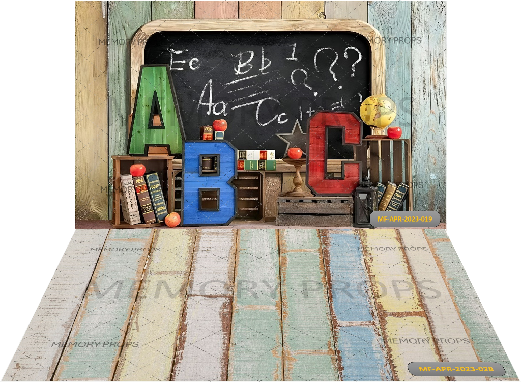 CLASS ROOM CHALK BOARD + MULTI COLOUR WOOD BACKDROPS