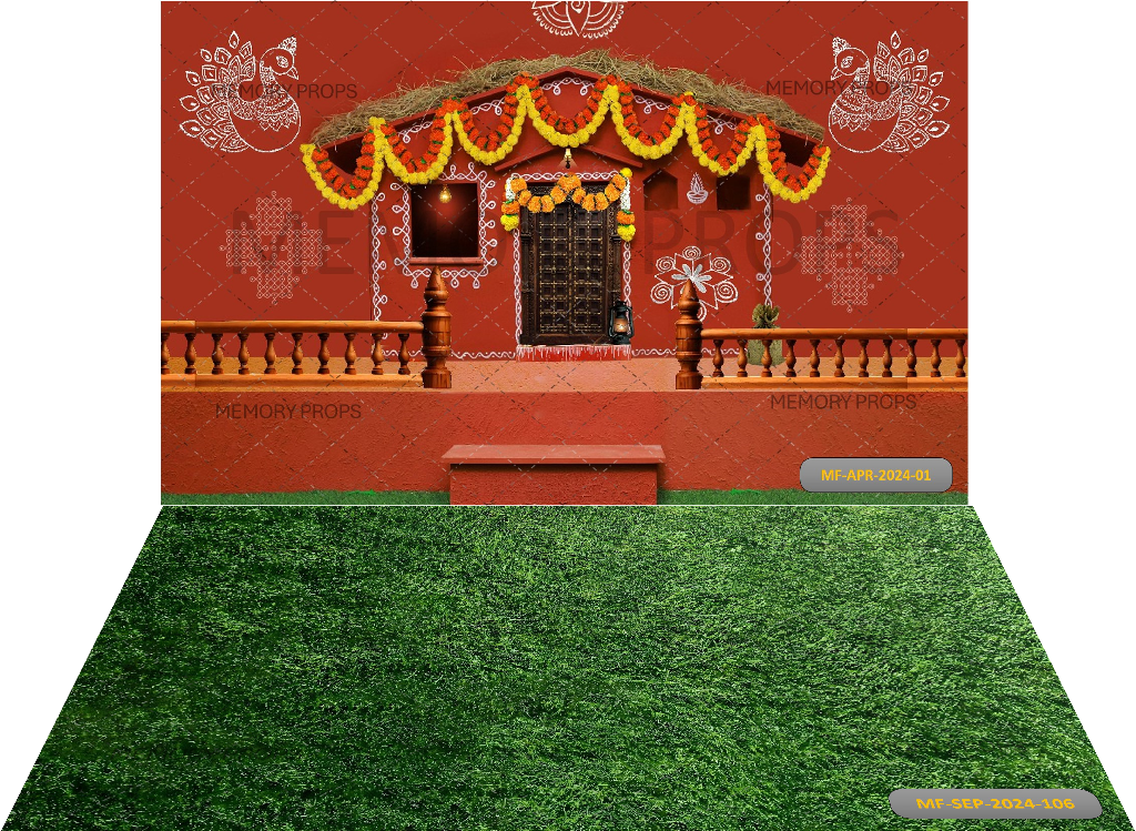 RED COLOUR PONGAL +  GREEN GRASS BACKDROPS