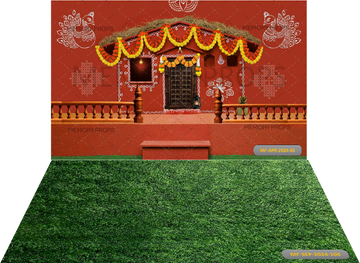 RED COLOUR PONGAL +  GREEN GRASS BACKDROPS