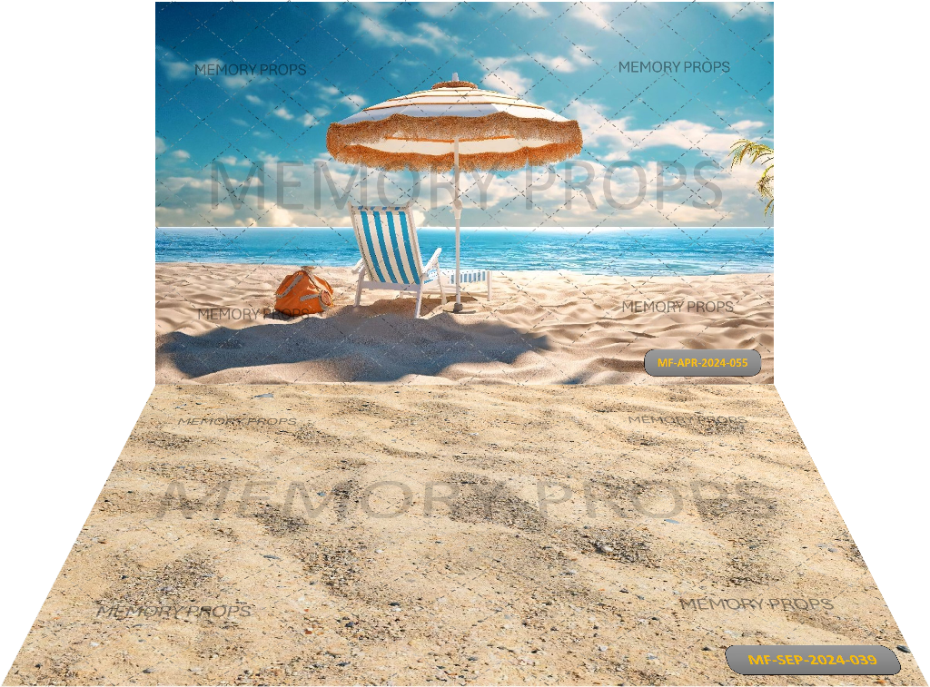 A BEACH SCENE WITH AN UMBRELLA + SAND TEXTURE BACKDROPS