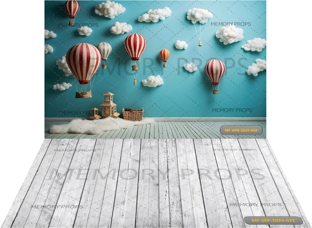 HOT AIR BALLOON SPACE ELEMENTS SHAPES + WHITE WOODEN BACKDROPS