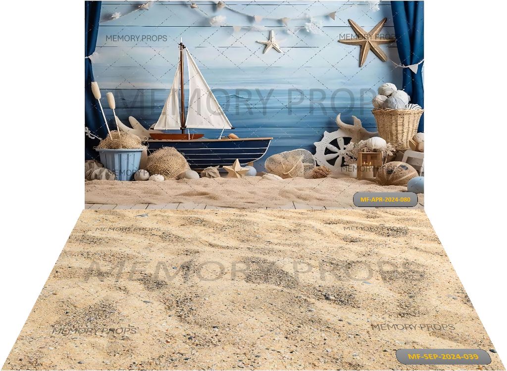 A BEACH SCENE WITH A SAILBOAT + SAND TEXTURE BACKDROPS