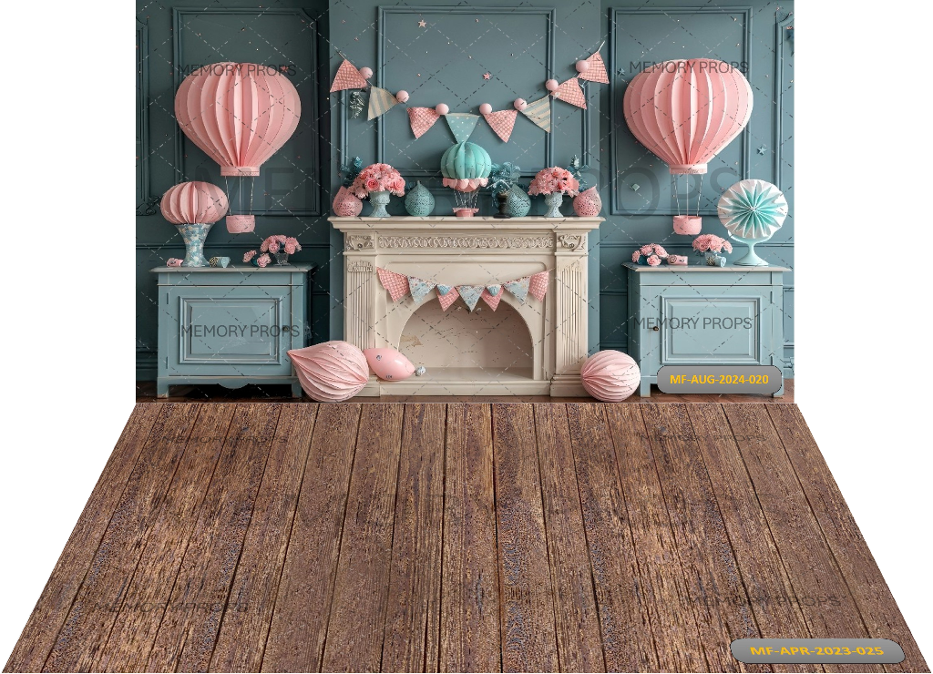 HOT AIR BALLOONS IN ROOM + WOODEN BACKDROPS