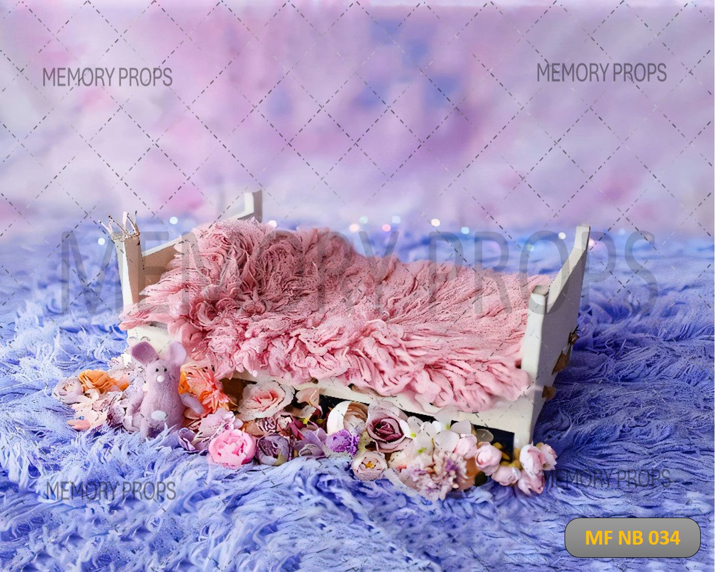 FLOWERS AND TRDDY WITH BED - NEW BORN BACKDROPS